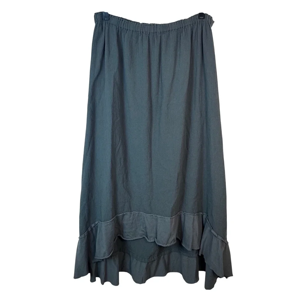Oh My Gauze Maxi Skirt Women's 2 L/XL 100% Cotton Grey High Low Stretch Boho - Picture 1 of 9